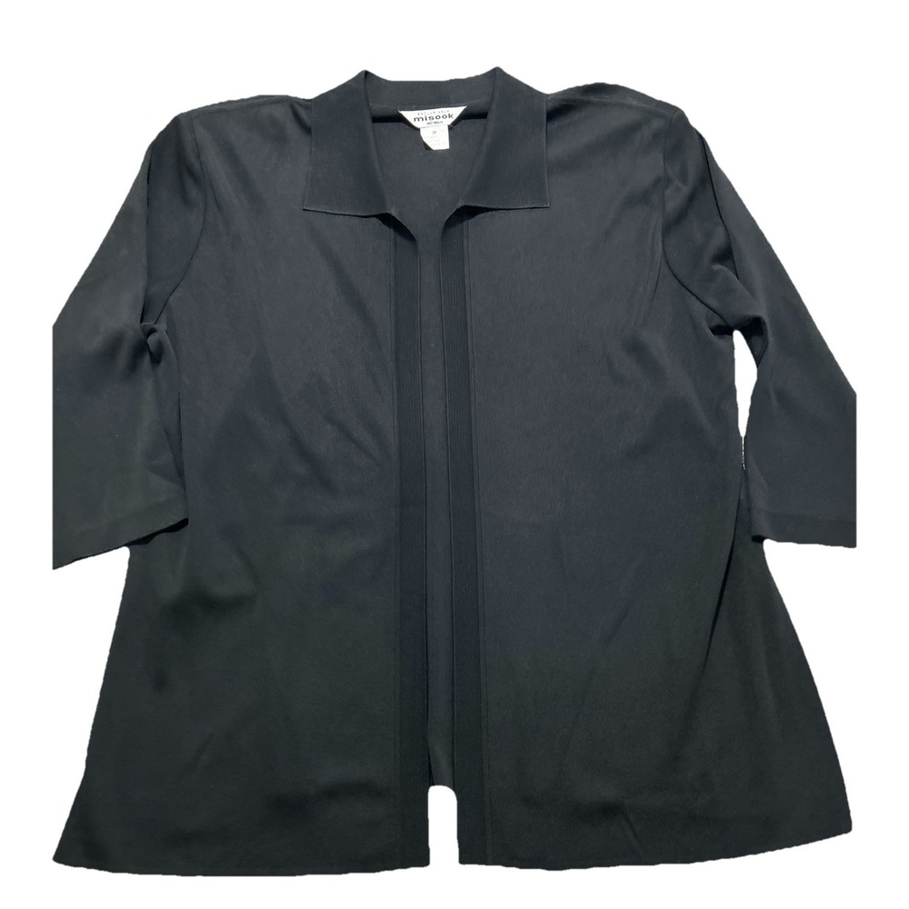 EXCLUSIVELY MISOOK Women's 3X Black Open Front Collared Jacket Cardigan